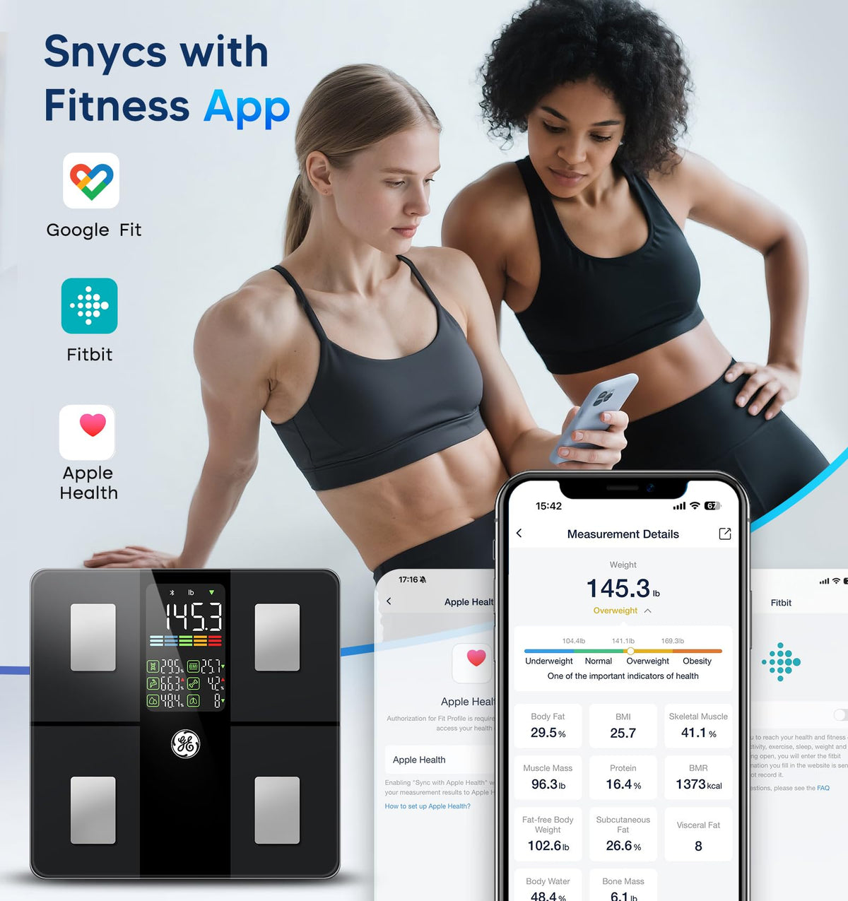 GE Smart Scale for Body Weight, BMI, Body Fat, Muscle Mass, Large Display