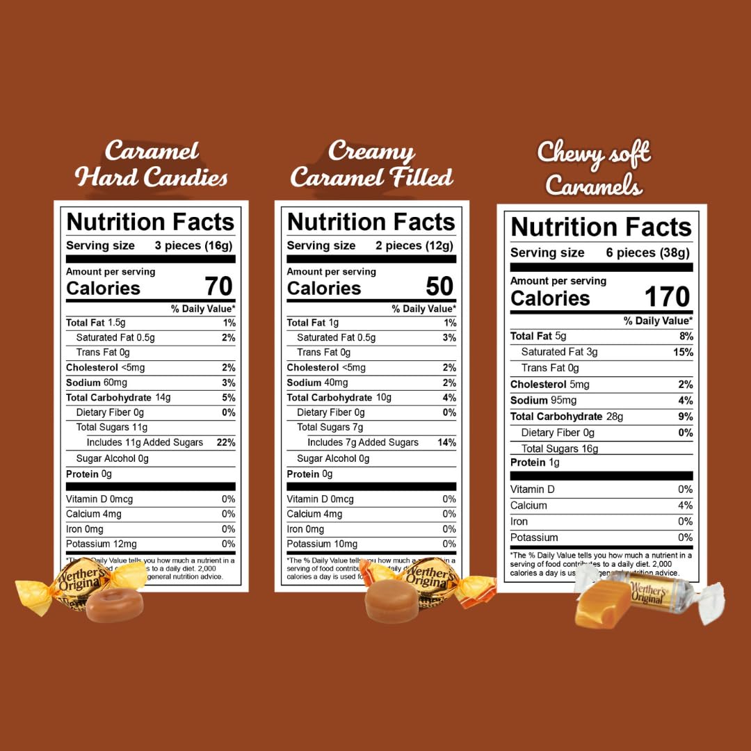 GEEOOLLAH Werther’s Original 2 lb Caramel Mix – Hard, Creamy Filled & Chewy Candies, Individually Wrapped