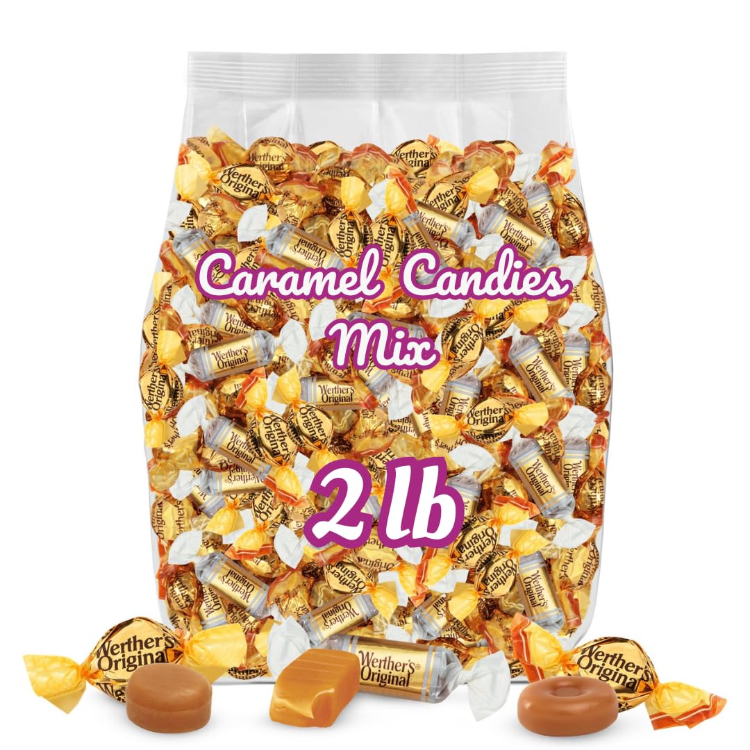 GEEOOLLAH Werther’s Original 2 lb Caramel Mix – Hard, Creamy Filled & Chewy Candies, Individually Wrapped