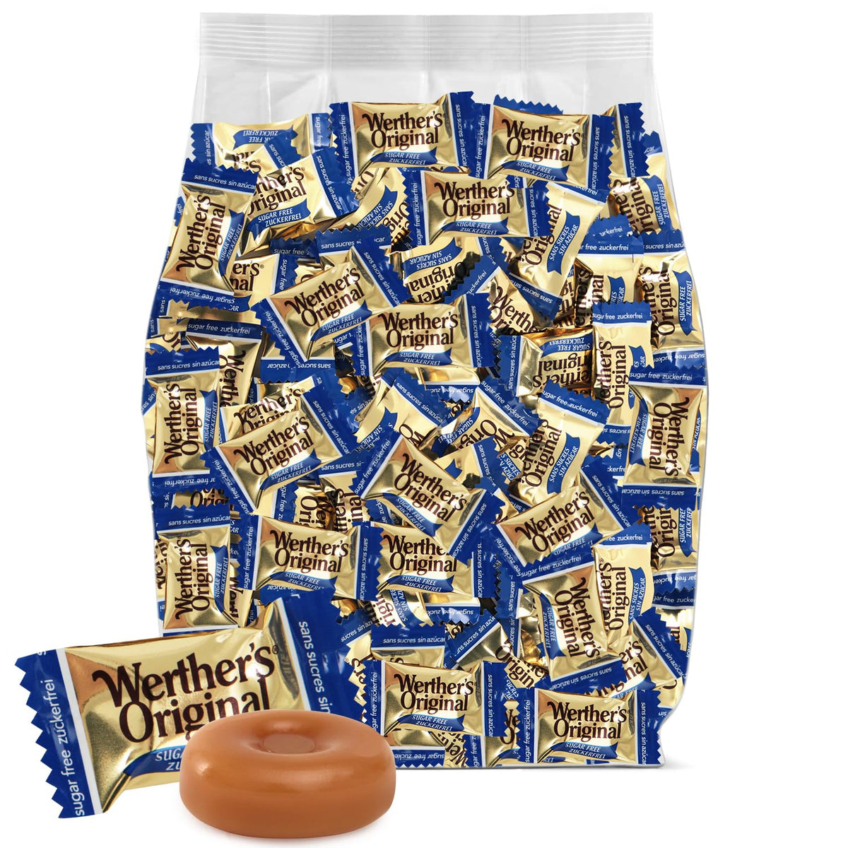 GEEOOLLAH Werther’s Original Sugar Free Caramel Bites – Creamy, Sugar-Free Candy 1lb