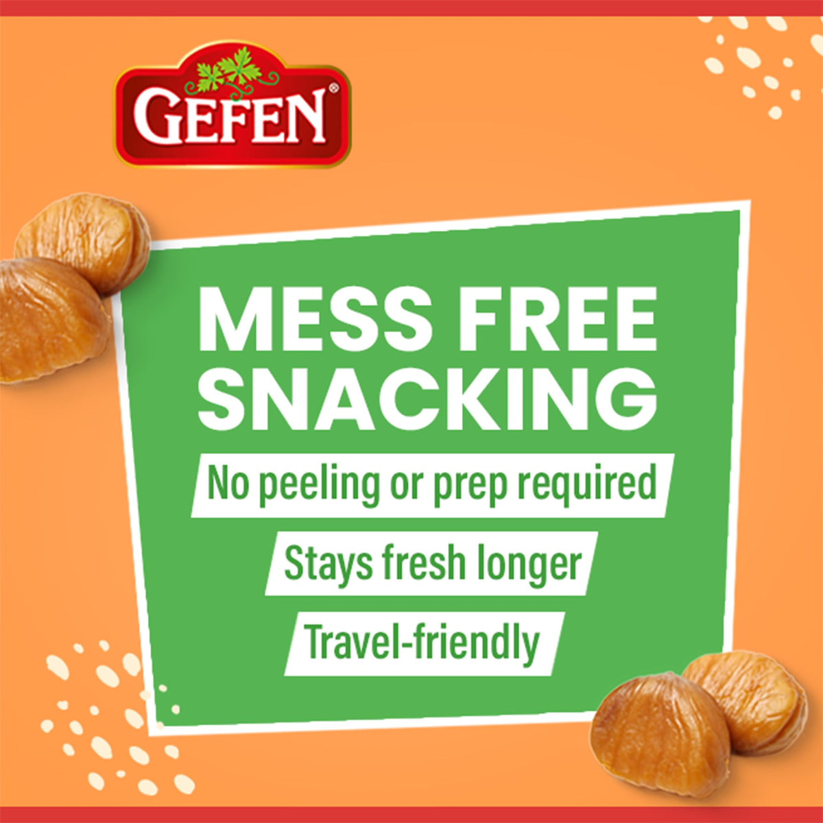 Gefen Organic Roasted & Peeled Chestnuts – 5.2oz, 12 Pack | Gluten Free & Kosher