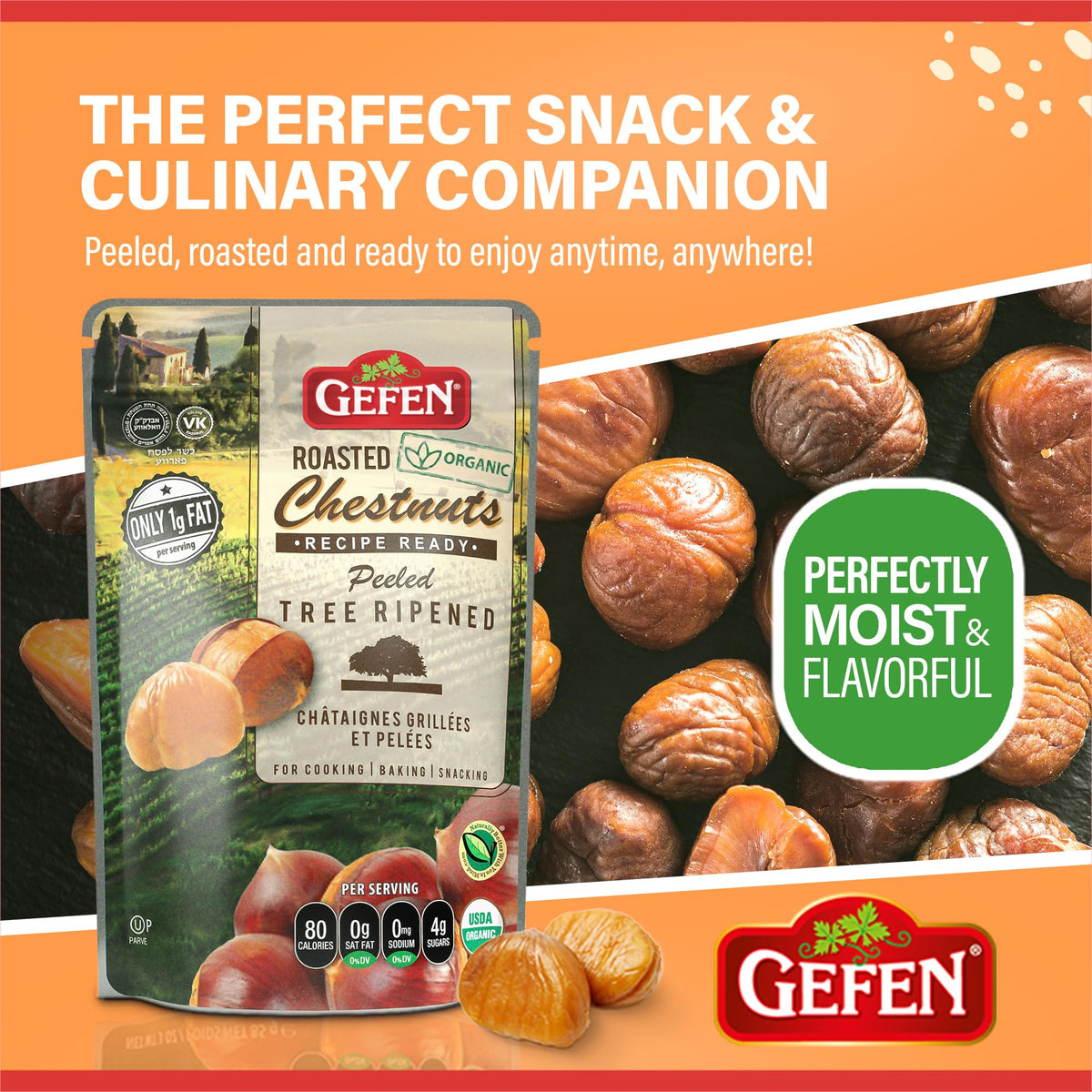 Gefen Organic Roasted & Peeled Chestnuts – 5.2oz, 12 Pack | Gluten Free & Kosher