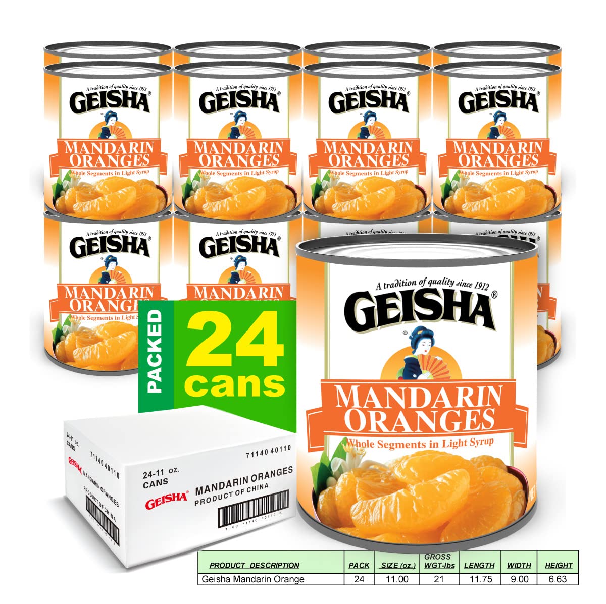 GEISHA Mandarin Oranges in Lite Syrup 11 oz Can – Pack of 24 | Kosher Certified & Gluten Free