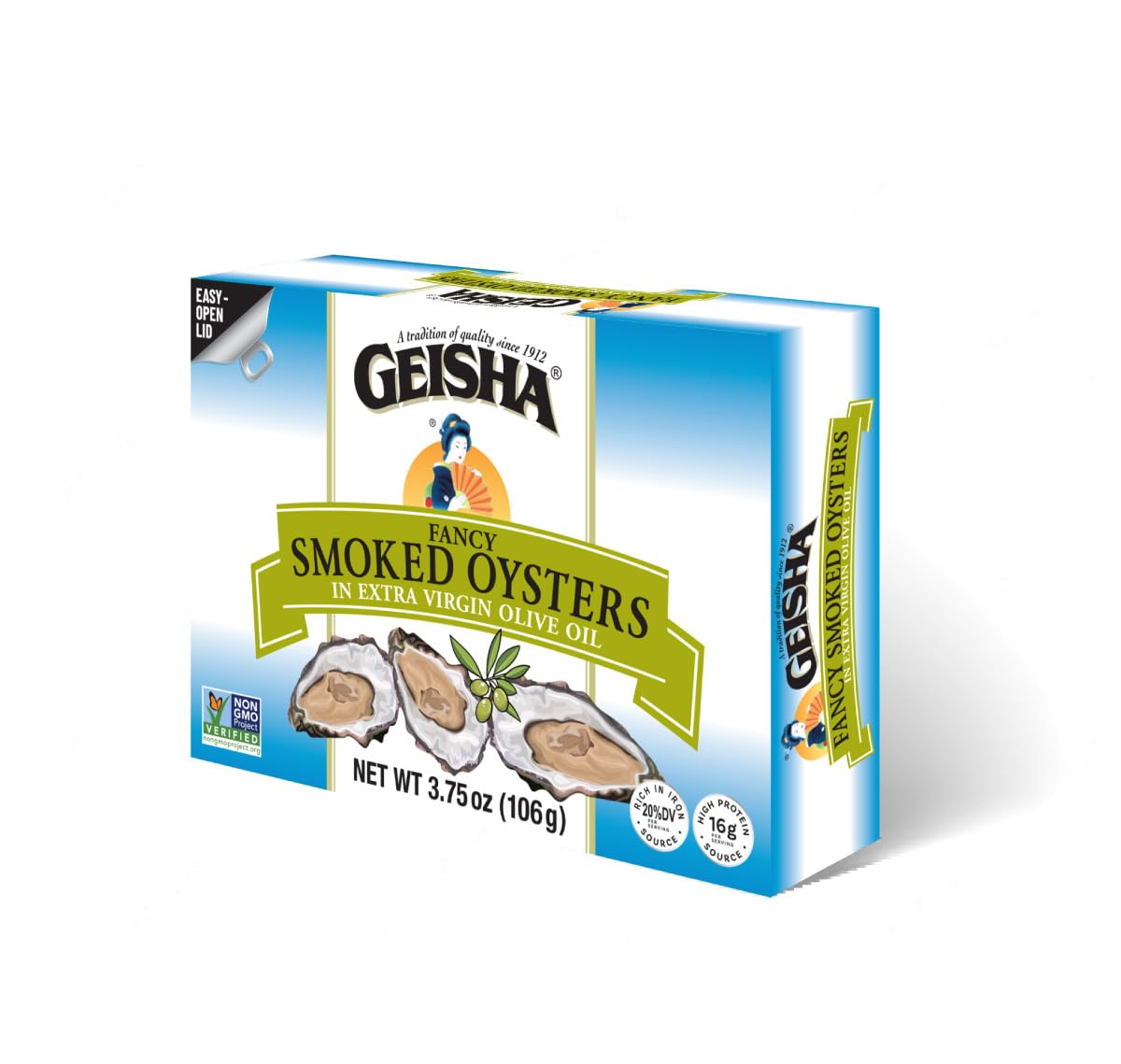 GEISHA Smoked Oysters in Extra Virgin Olive Oil – 3.75oz Can, 12-Pack | Gluten Free, Non-GMO