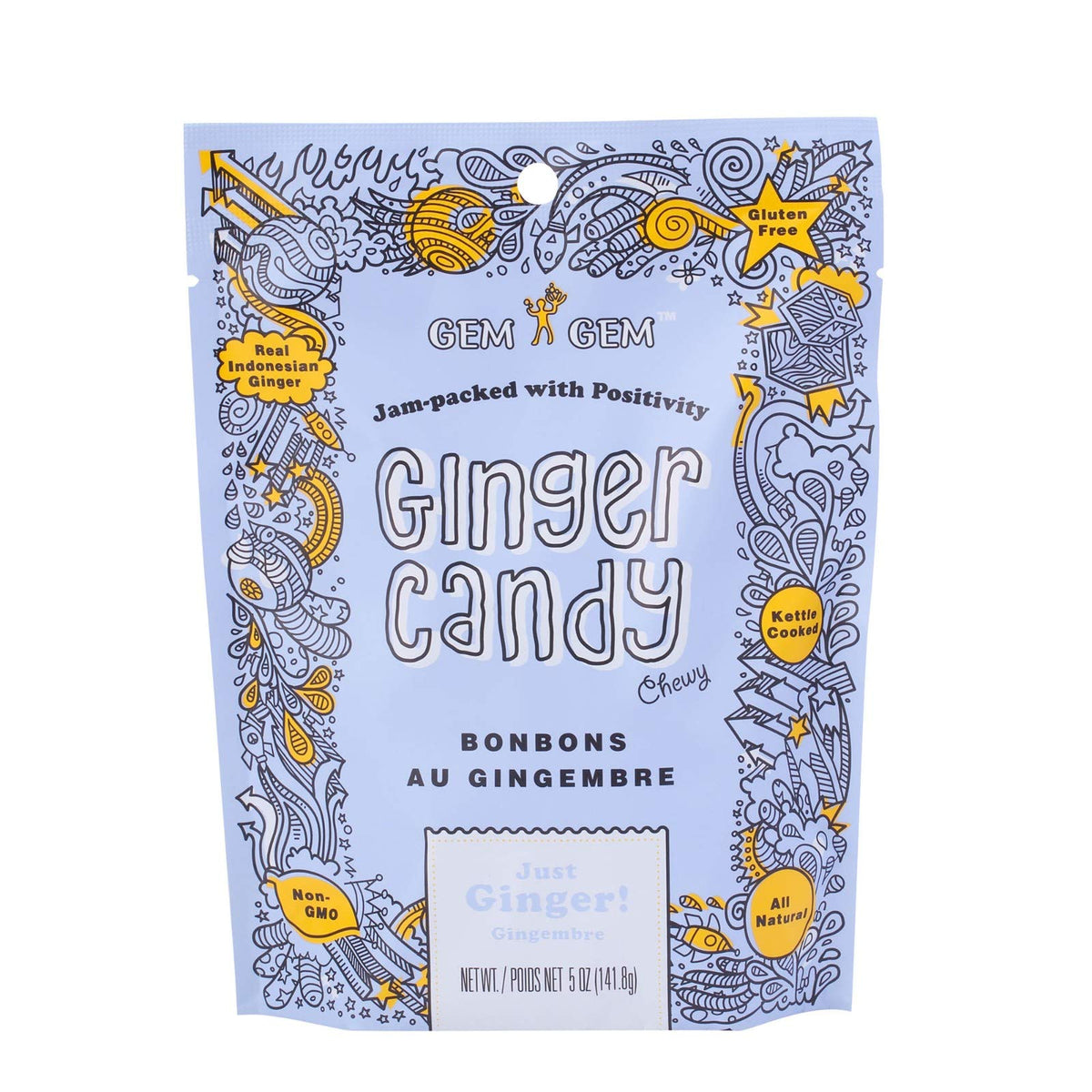 Gem Gem Ginger Candy Chewy Ginger Chews (Original) – 5.0 oz, Pack of 6 | Vegan, Gluten-Free