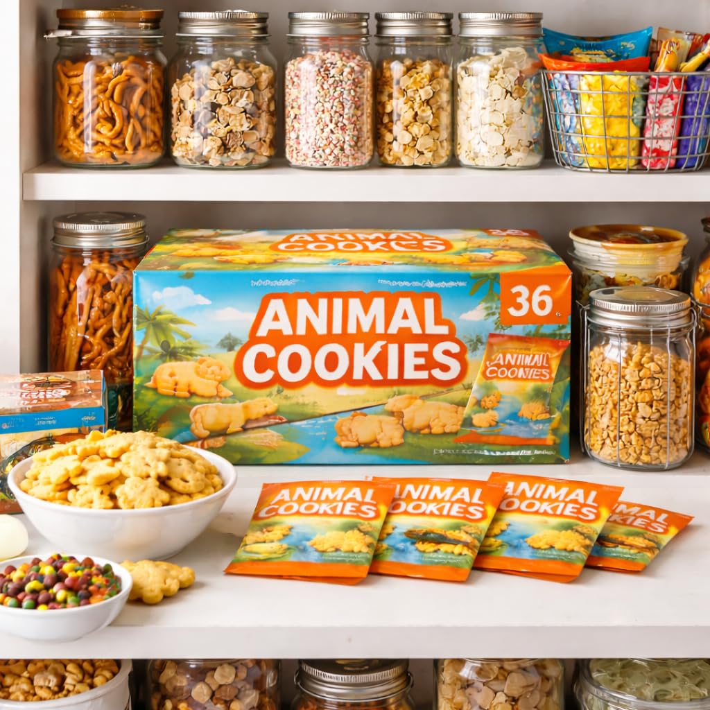 Generic Animal Crackers Cookies – 36-Count Bulk Pack, 2 oz Individual Bags | Grab-and-Go Snack