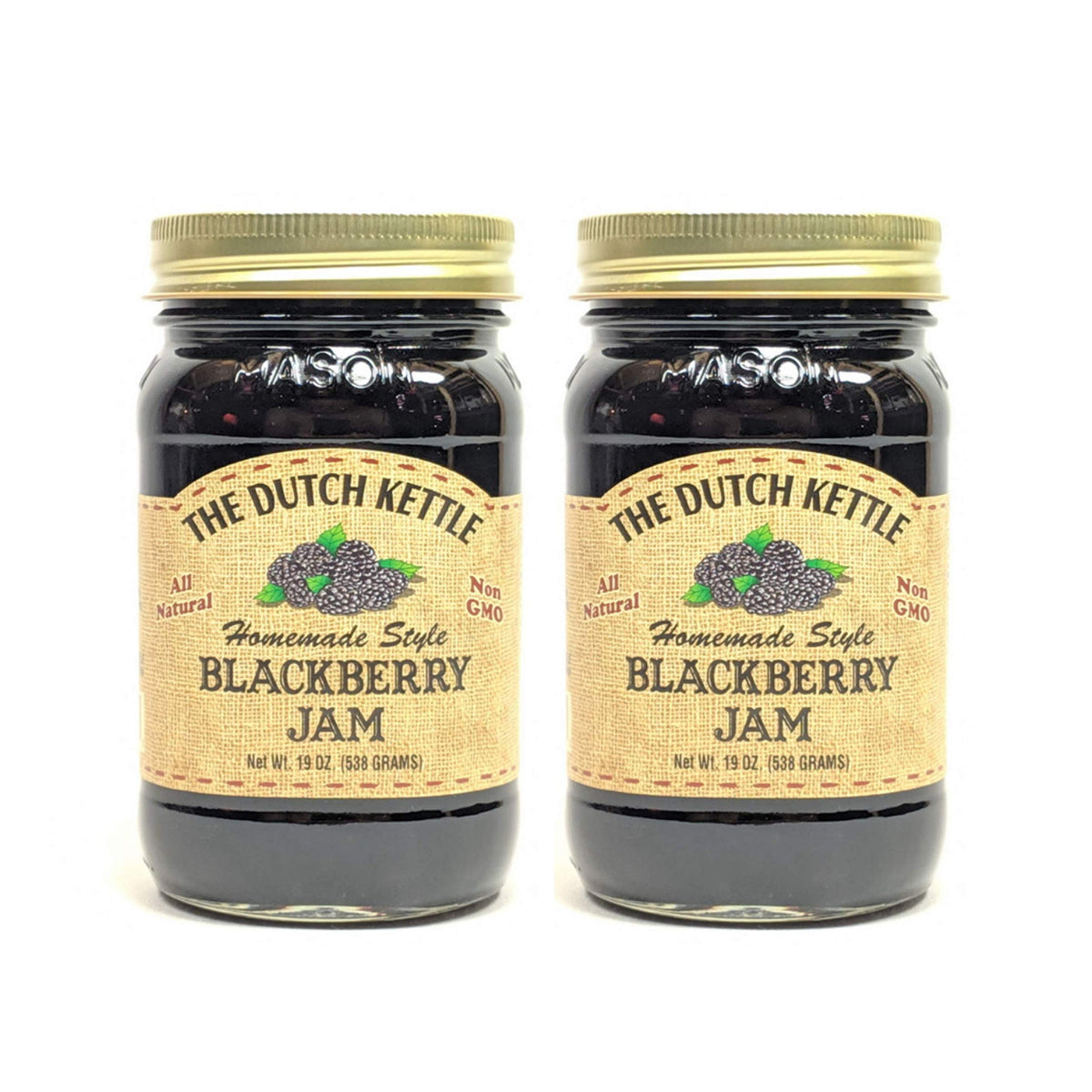 The Dutch Kettle Amish Seeded Blackberry Jam – 2-19 oz Reusable Jars, All Natural & Non-GMO