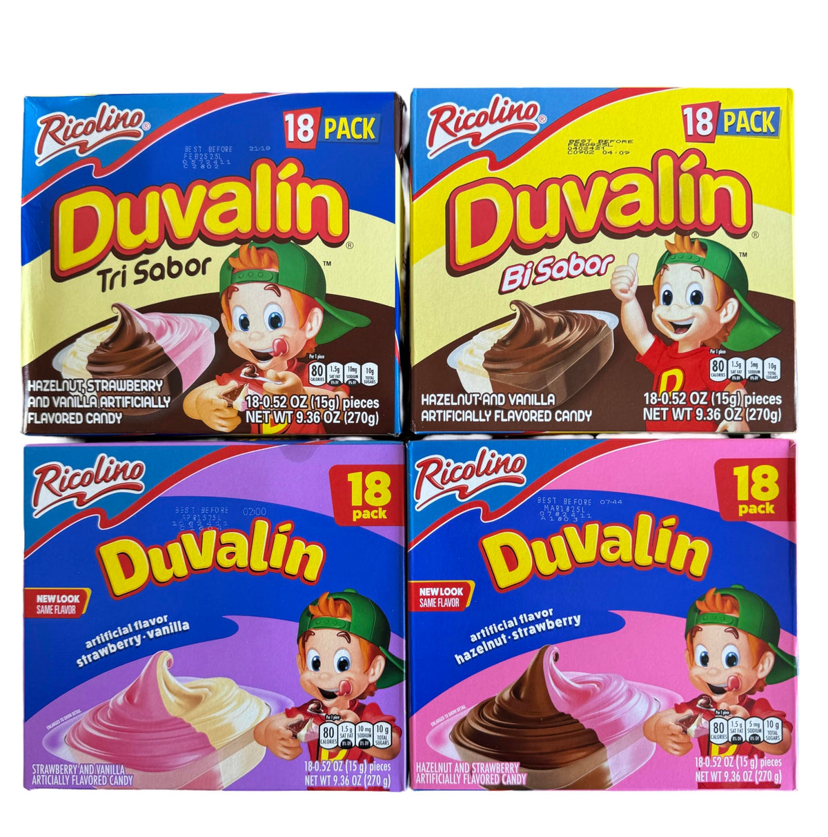 Generic Duvalin Mexican Candy – Strawberry-Vanilla, Hazelnut-Vanilla, Hazelnut-Strawberry, Tri-Flavor Pack (4 Boxes, 72 Count)