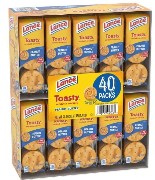 Lance Toasty Peanut Butter Sandwich Crackers 40 Pack (Packing May Very) | Crunchy and Creamy Snack