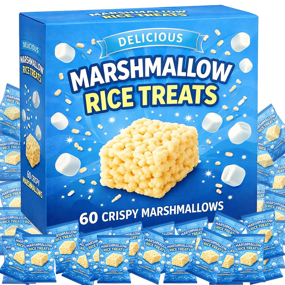 Marshmallow Rice Crispy Treats – 60 Count, Individually Wrapped Party Snacks