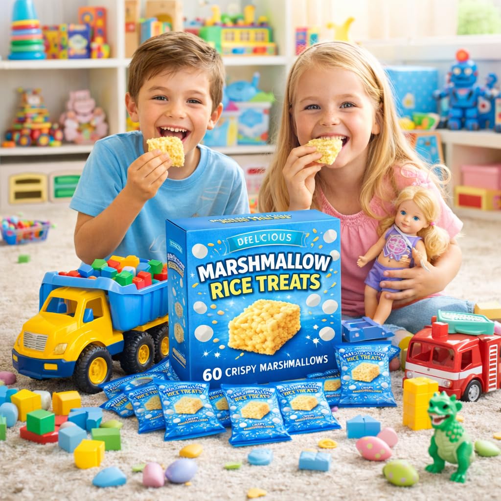 Marshmallow Rice Crispy Treats – 60 Count, Individually Wrapped Party Snacks
