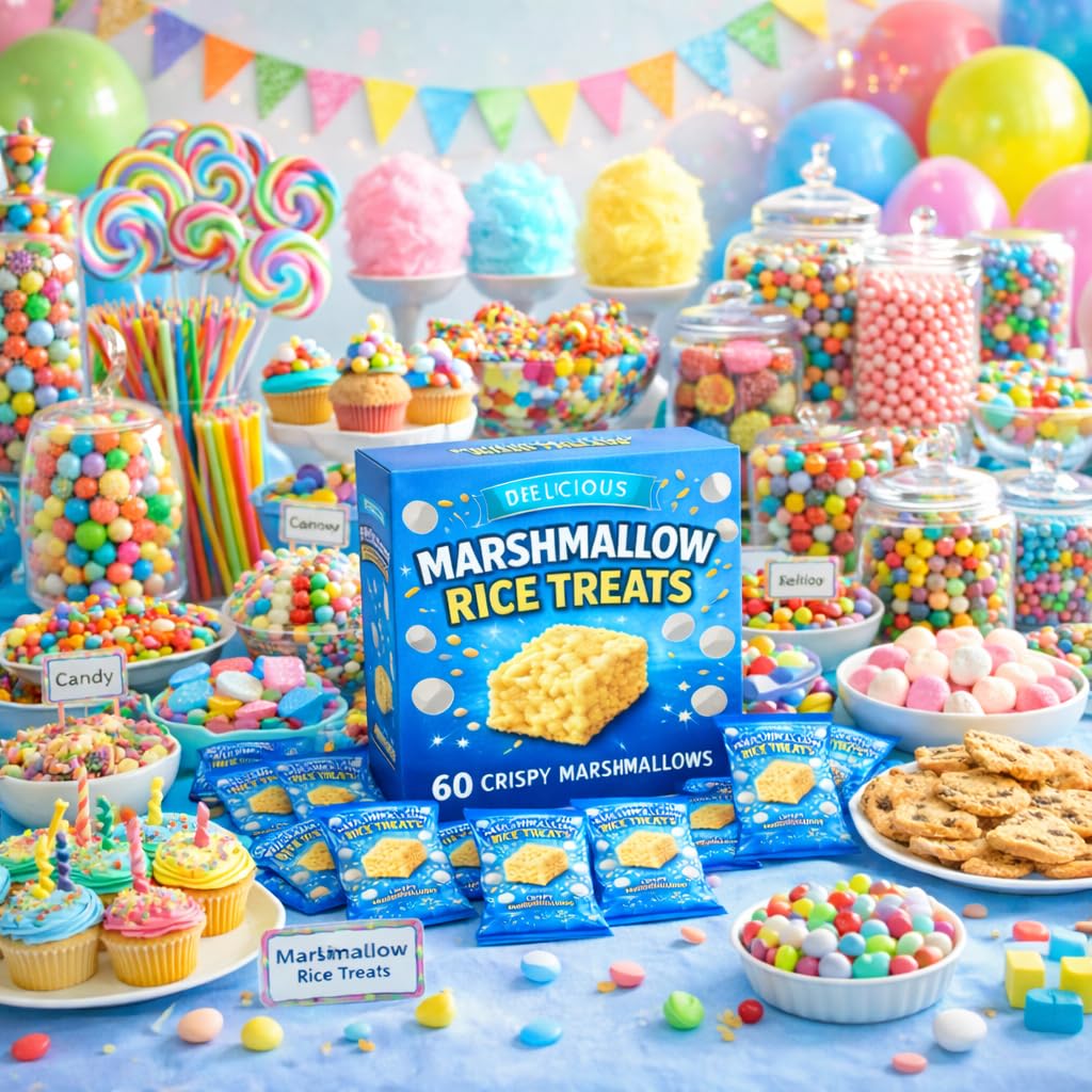 Marshmallow Rice Crispy Treats – 60 Count, Individually Wrapped Party Snacks