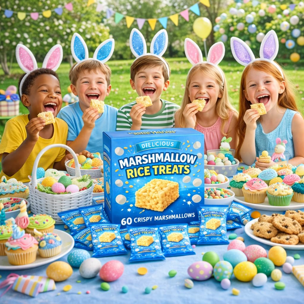 Marshmallow Rice Crispy Treats – 60 Count, Individually Wrapped Party Snacks
