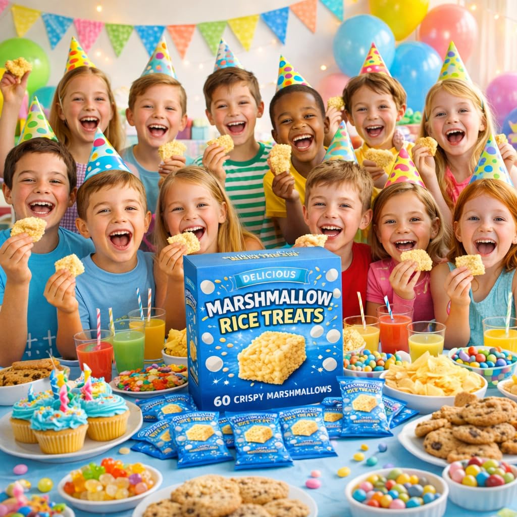 Marshmallow Rice Crispy Treats – 60 Count, Individually Wrapped Party Snacks