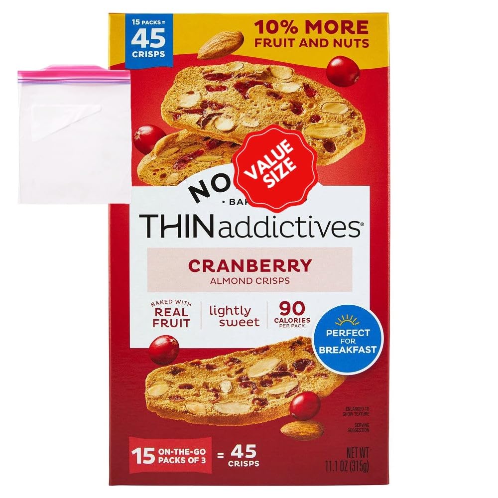 Noniis Cranberry Almond Crisps – 15 Pack, 11.1 oz with Storage Bag | On-the-Go Snack