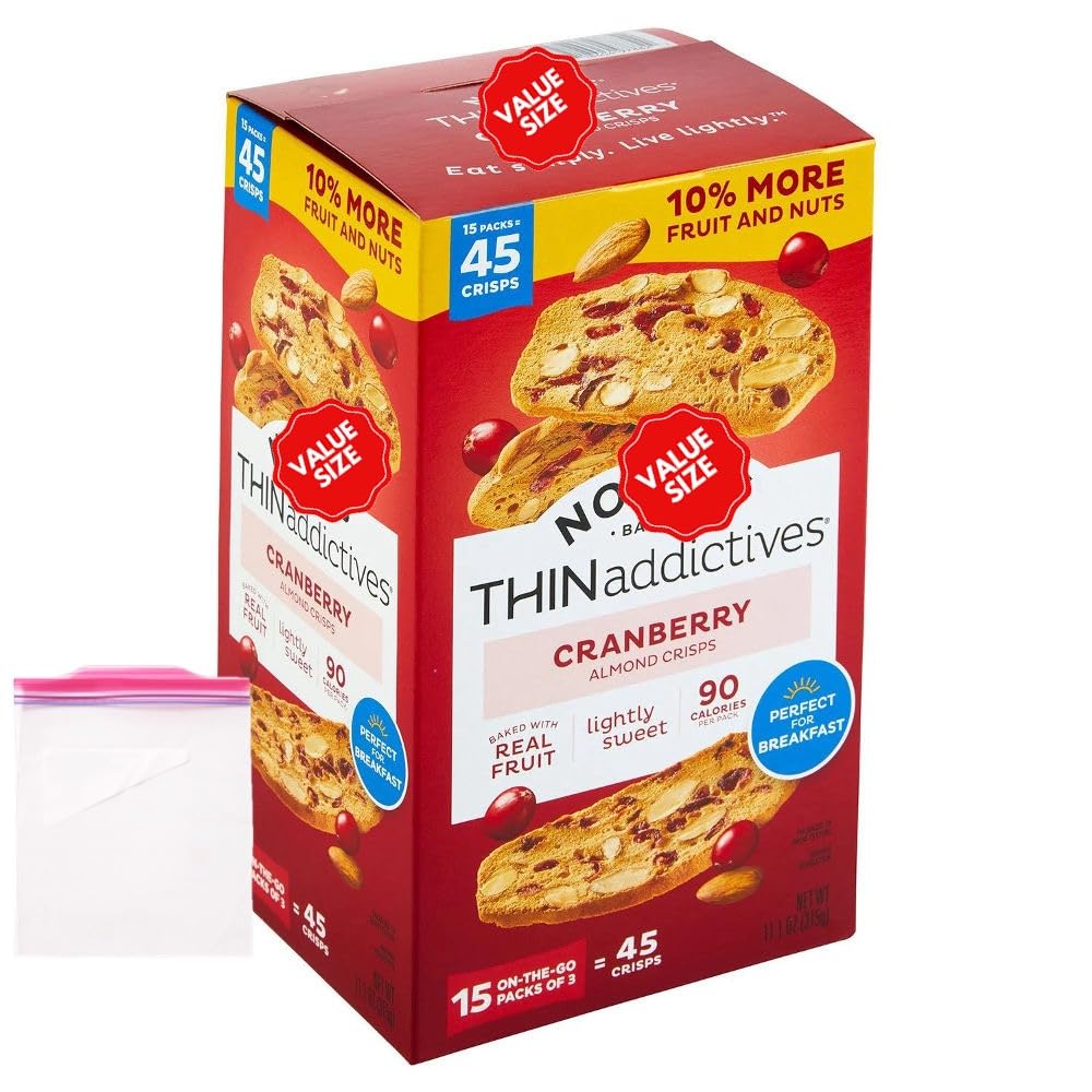 Noniis Cranberry Almond Crisps – 15 Pack, 11.1 oz with Storage Bag | On-the-Go Snack
