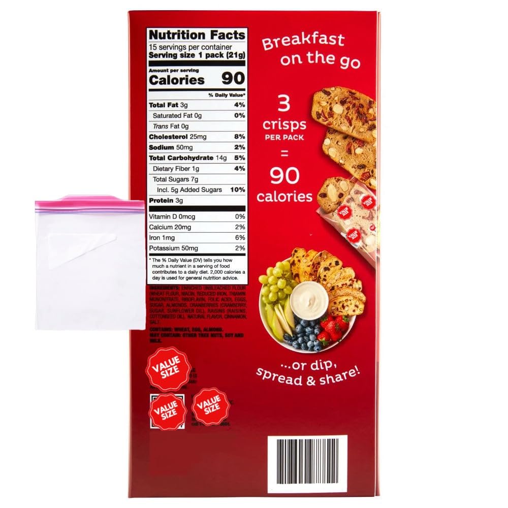 Noniis Cranberry Almond Crisps – 15 Pack, 11.1 oz with Storage Bag | On-the-Go Snack
