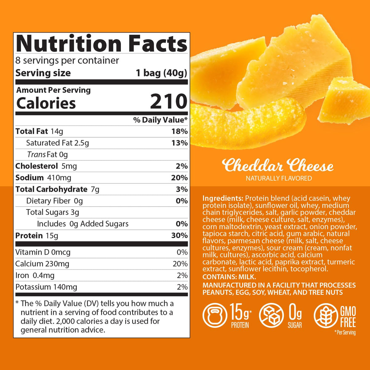 Genius Gourmet Protein Puffs – Cheddar Cheese, 8 Ct | High-Protein, Gluten Free Snack