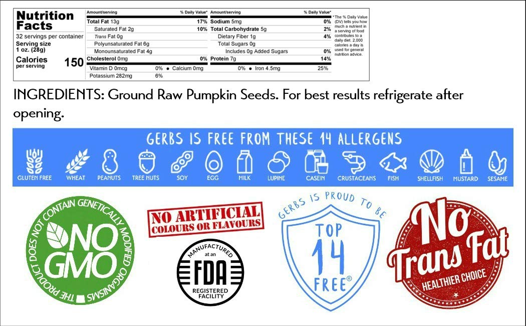 GERBS Ground Pumpkin Seed Meal, 2 LBS - Allergen-Free, Non-GMO, Vegan & Keto Safe