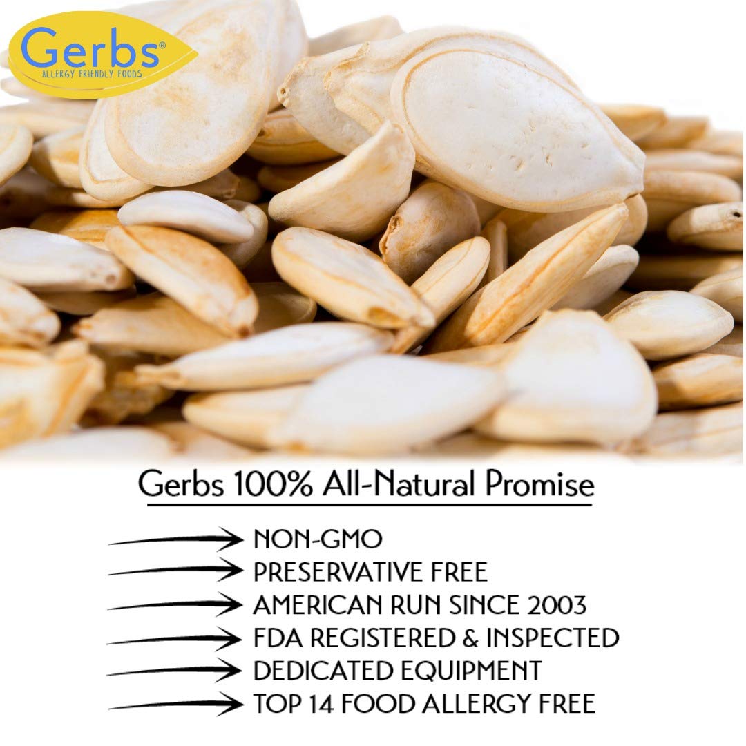 GERBS Roasted Unsalted Jumbo Pumpkin Seeds – 2 lbs, In-Shell 13-14 mm, Resealable Bag | Allergen-Free