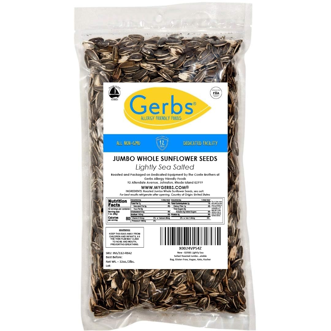 Gerbs Jumbo Sea Salted Sunflower Seeds – 2 LBS | Allergen-Free, Non-GMO, USA-Grown