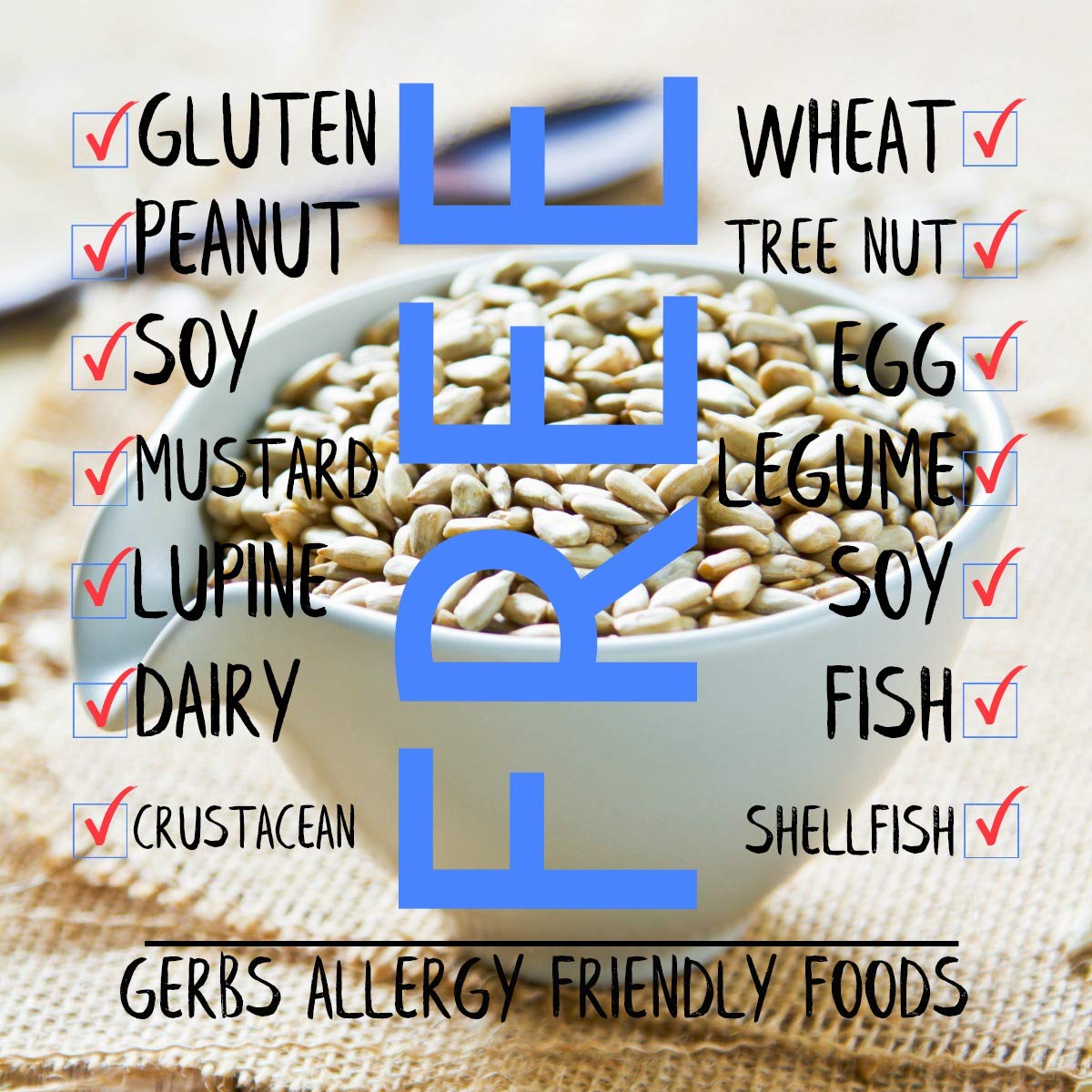 Gerbs Raw Sunflower Seed Kernels, 4 lb – Allergen-Free, Resealable Bag, Mild & Crunchy