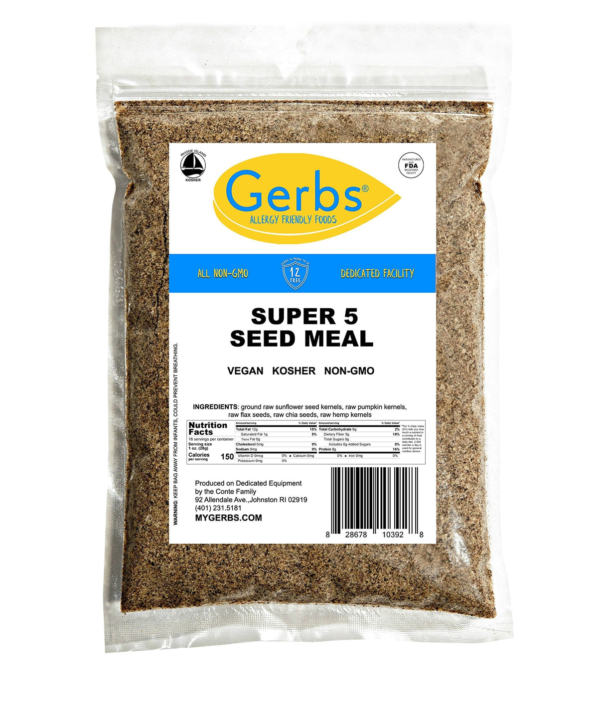 GERBS Super 5 Seed Meal 1 lb — Allergen-Free, No Additives, Resealable Bag
