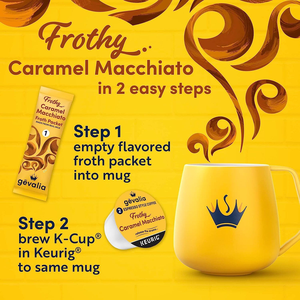 Gevalia Frothy 2-Step Caramel Macchiato K-Cup Pods & Froth Packets Kit, 6-Count, Pack of 4