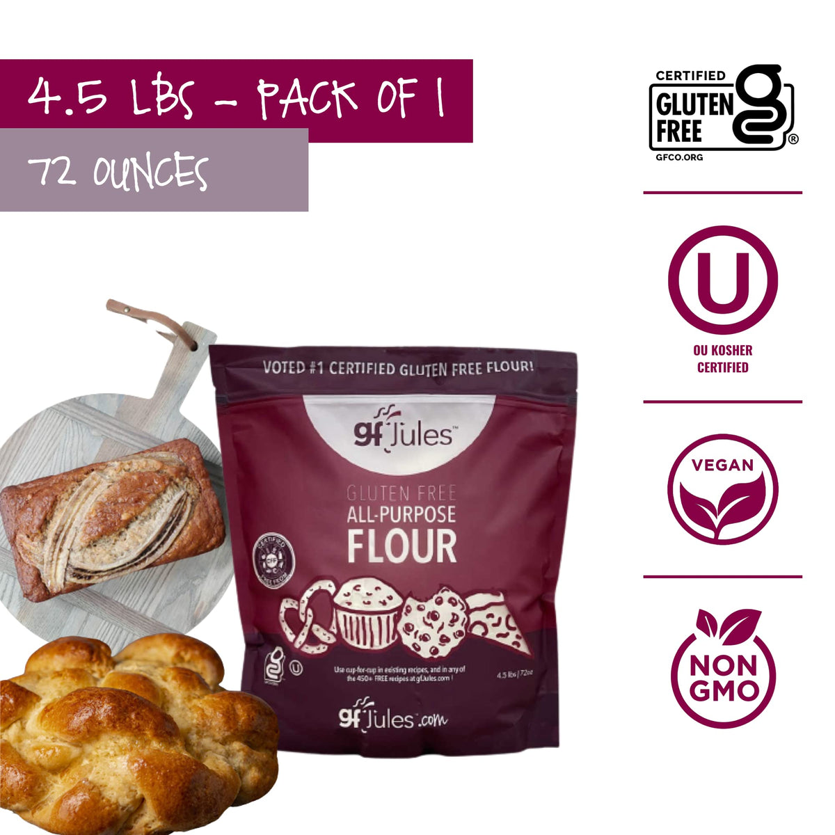 gfJules Certified Gluten Free All Purpose Flour | Cup-for-Cup Substitution, Smooth Texture, 4.5 lb Pouch