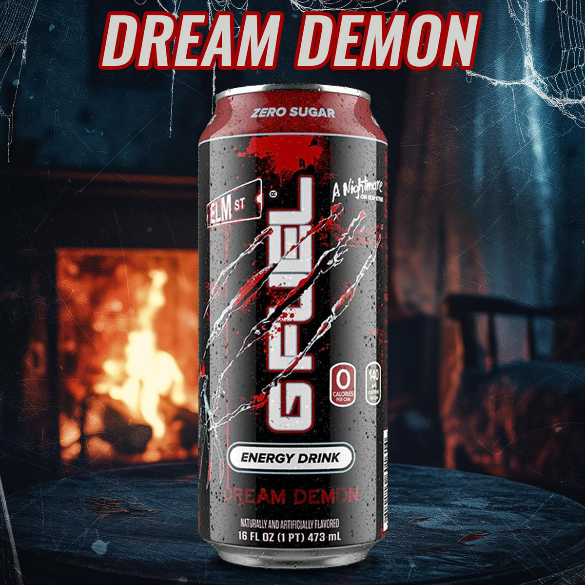 G Fuel Nightmare on Elm Street Energy Drink – Sugar Free, 140 mg Caffeine, Tart Fruit Punch, 16 oz Cans (12-Pack)