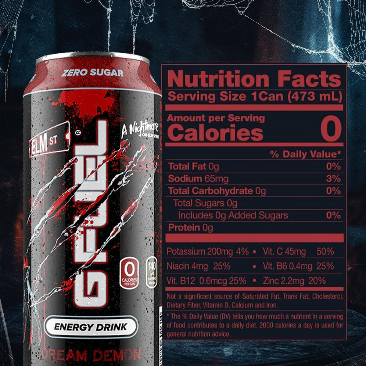 G Fuel Nightmare on Elm Street Energy Drink – Sugar Free, 140 mg Caffeine, Tart Fruit Punch, 16 oz Cans (12-Pack)