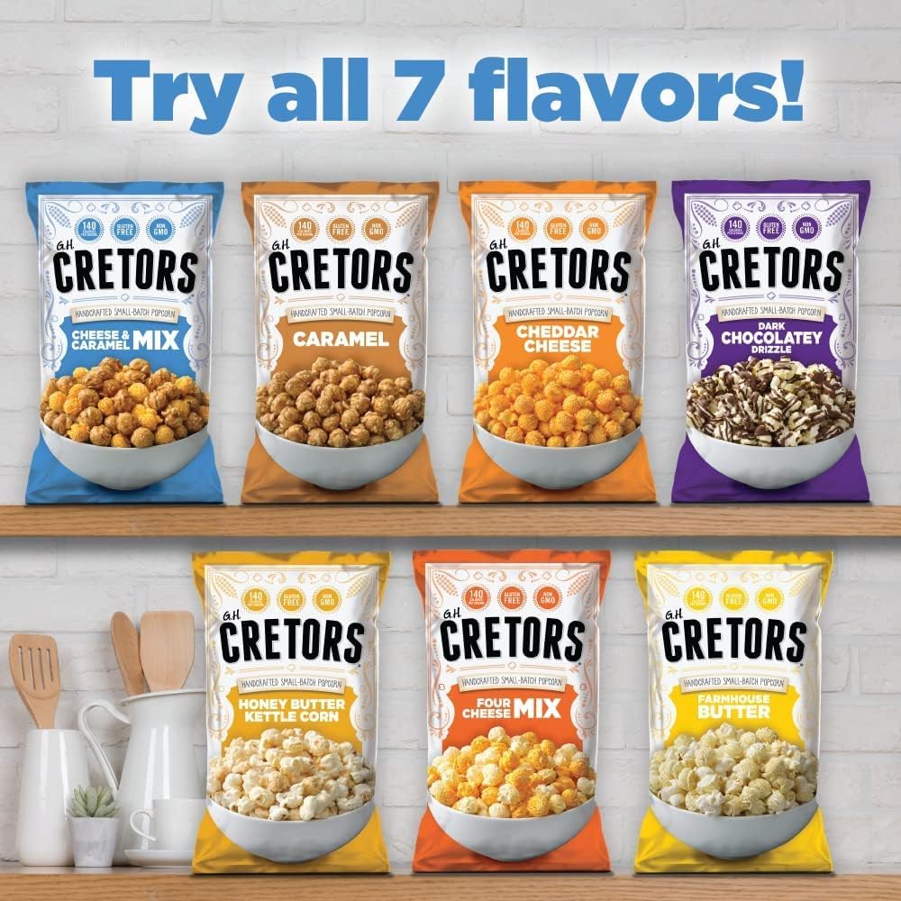 G.H. Cretors Cheese & Caramel Popcorn Mix – 40 Pack of 1oz Bags | Gluten Free, Kosher, Small-Batch Handmade