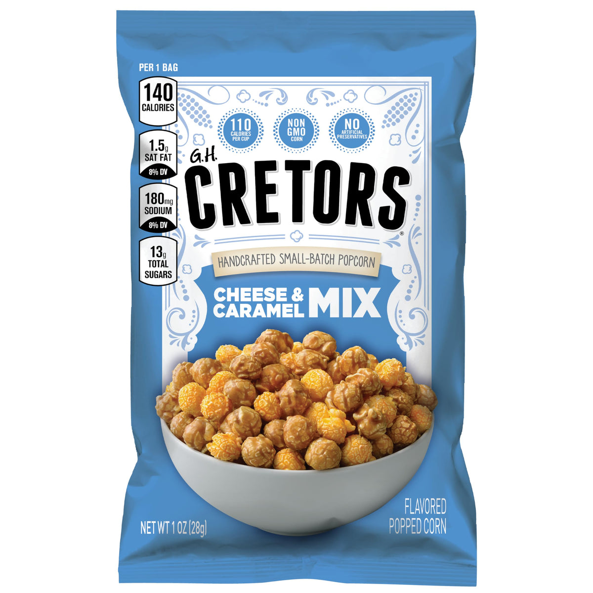 G.H. Cretors Cheese & Caramel Popcorn Mix – 40 Pack of 1oz Bags | Gluten Free, Kosher, Small-Batch Handmade
