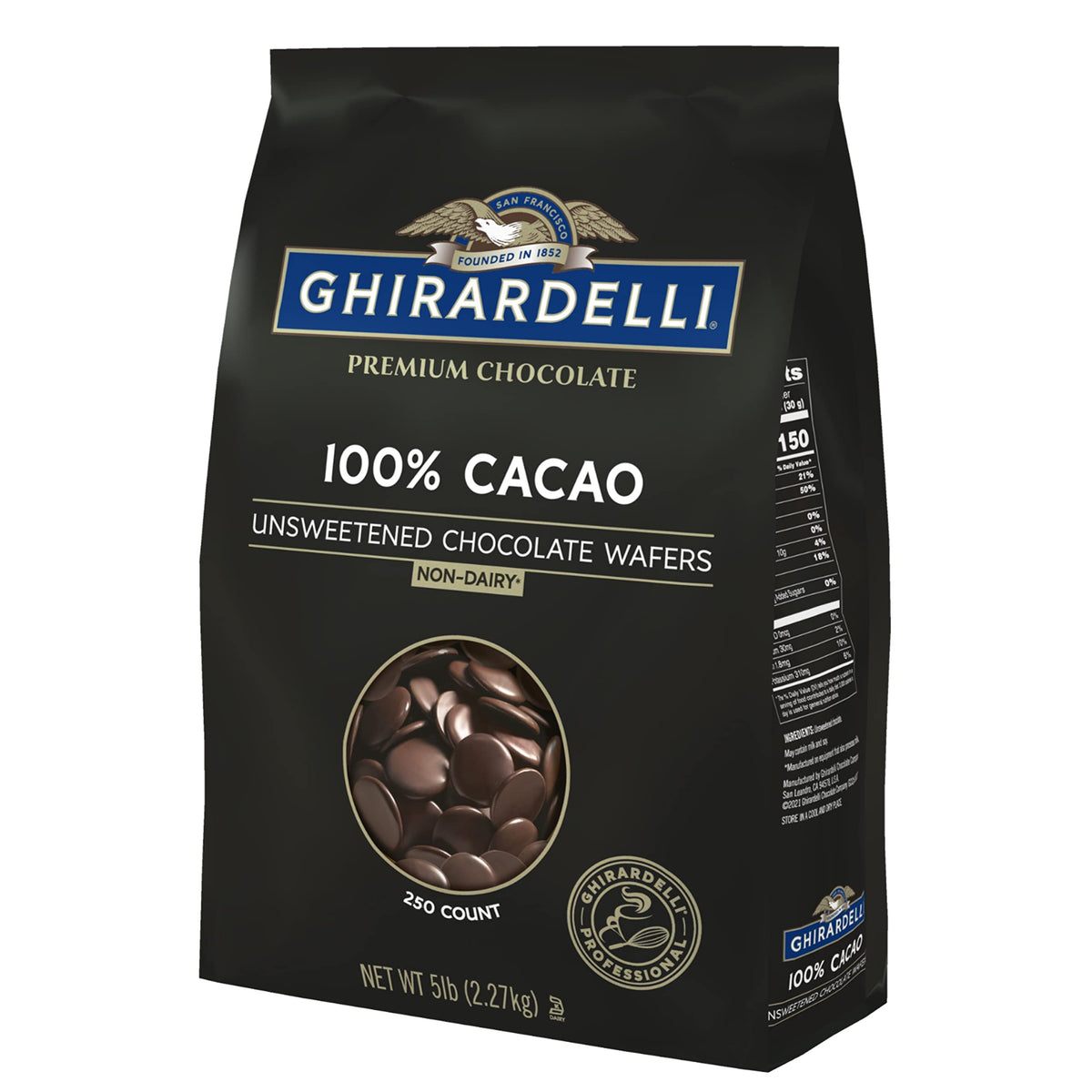 Ghirardelli 100% Cacao Unsweetened Wafers, 5lb Bag | For Baking, Pastry, and Ice Cream