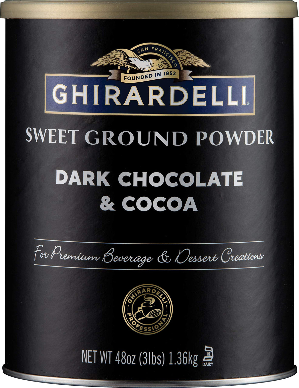 Ghirardelli Dark Chocolate & Cocoa Sweet Ground Powder, 3 lb Can – Rich, Less-Sweet Cocoa Powder