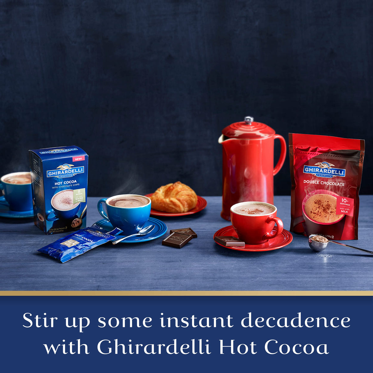 Ghirardelli Double Chocolate Premium Hot Cocoa Mix – 10.5 oz Bags (6-Pack Case)