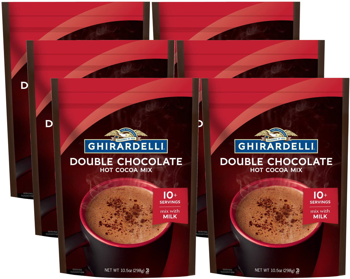 Ghirardelli Double Chocolate Premium Hot Cocoa Mix – 10.5 oz Bags (6-Pack Case)