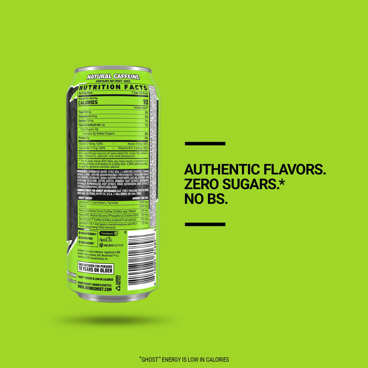 GHOST Energy Drink - 12-Pack Electric Limeade | 200mg Natural Caffeine, L-Carnitine & Taurine