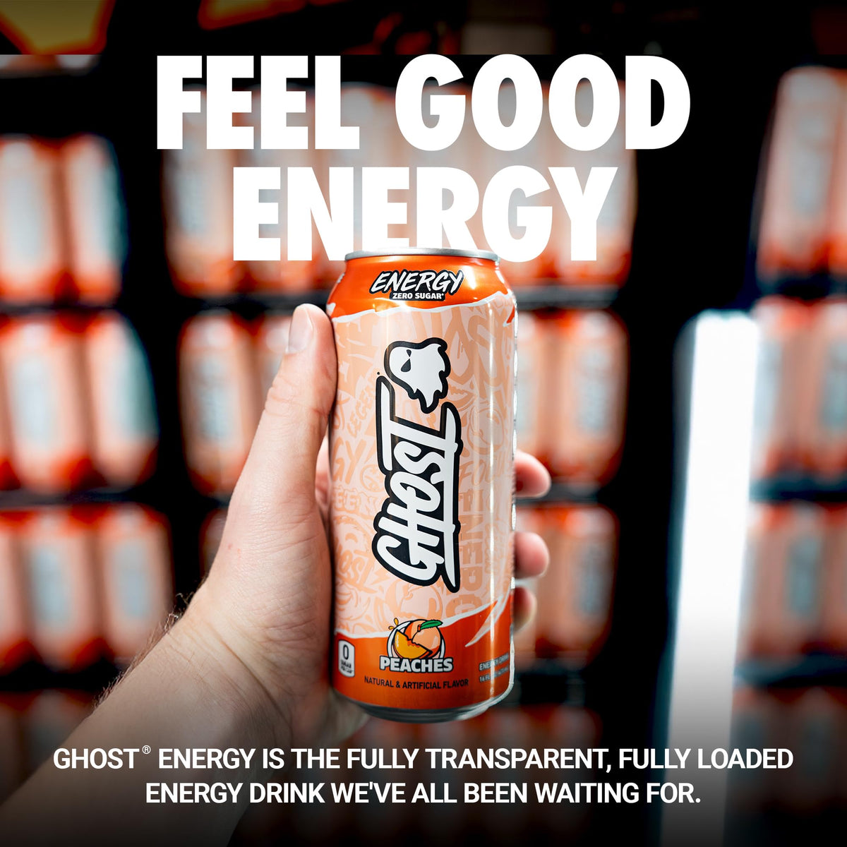 GHOST Energy Drink 12-Pack Peaches 16oz | Natural Caffeine & Focus