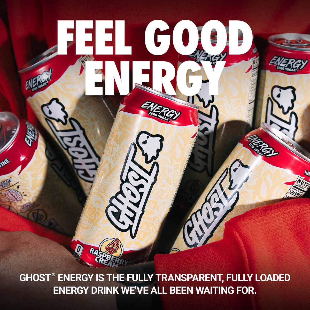 GHOST Energy Drink Raspberry Cream – 16oz Cans (12-Pack) – 200mg Caffeine, L-Carnitine & Taurine – Vegan & Gluten-Free