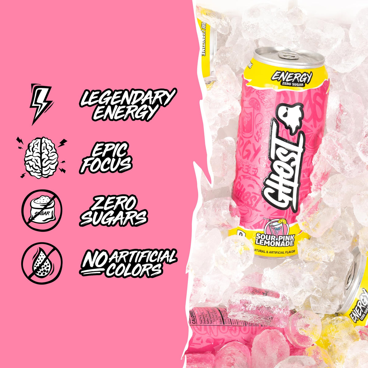 GHOST Energy Drink Sour Pink Lemonade – 12-Pack, 16oz Cans | 200mg Caffeine, L-Carnitine & Taurine, Vegan & Gluten-Free