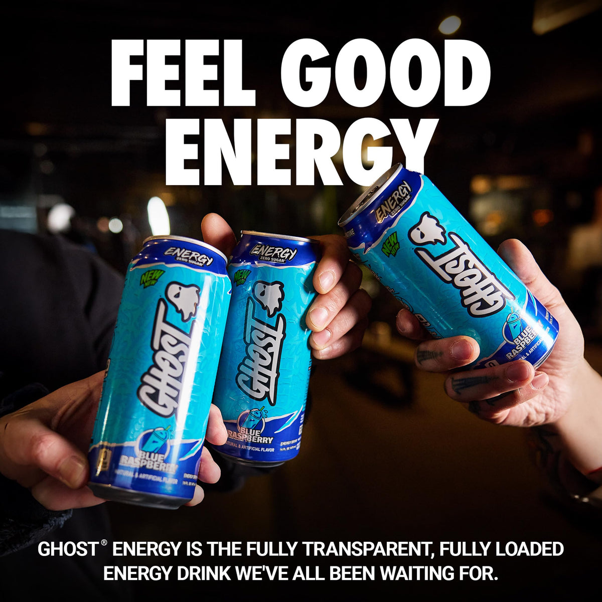 GHOST Energy Drink - 12-Pack Blue Raspberry, 16oz Cans | 200mg Natural Caffeine, Focus & No Artificial Colors