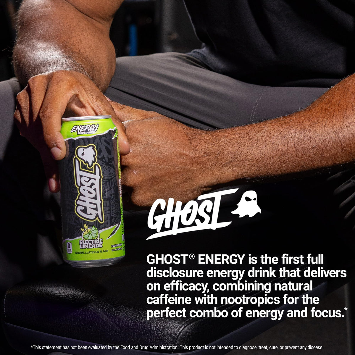 GHOST Energy Drink - 12-Pack Electric Limeade | 200mg Natural Caffeine, L-Carnitine & Taurine