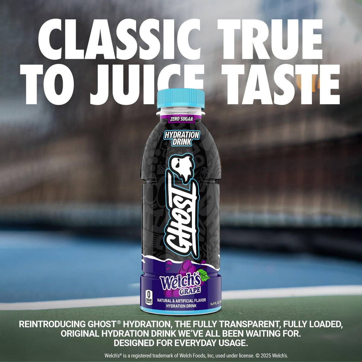 GHOST Hydration Welch’s Grape – Electrolyte RTD, Zero Sugar, Zero Caffeine, 16.9 oz (12 Pack)