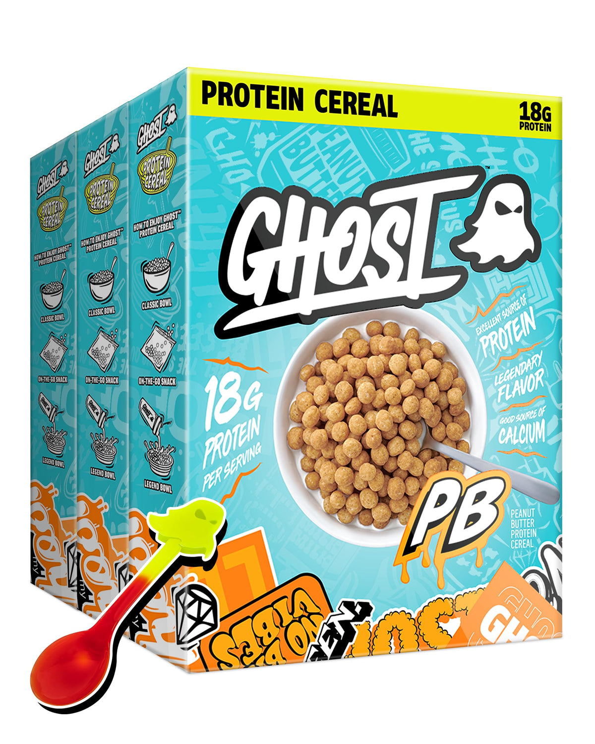 GHOST Protein Cereal Peanut Butter Flavor (3-Pack) – 18g Protein, Calcium, 10.8oz Boxes