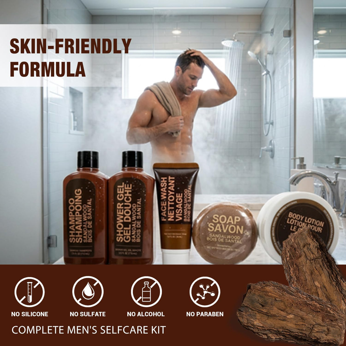 Gifts for Men 6pc Sandalwood Gift Set Travel Size Toiletry with Body Lotion