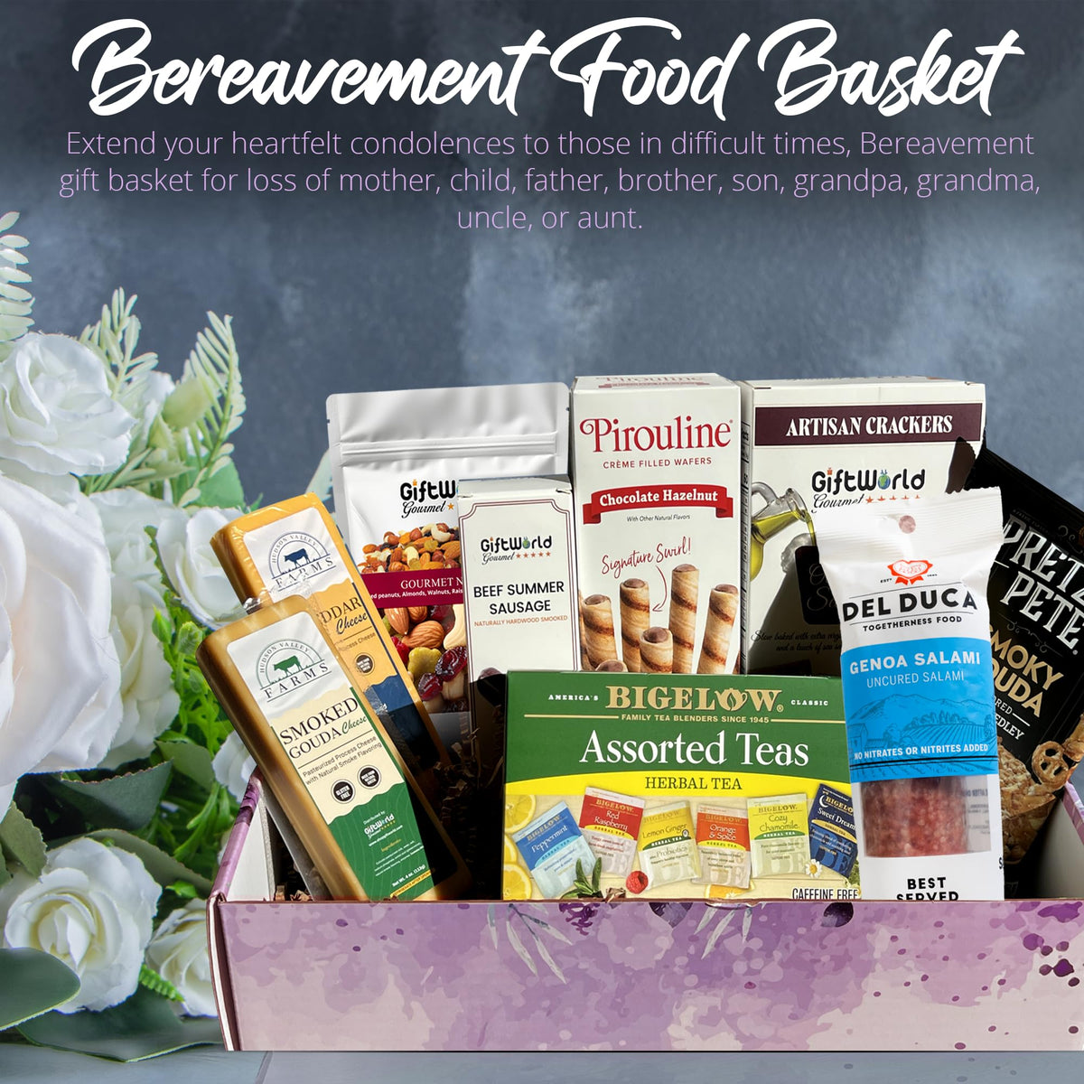 GiftWorld Sympathy Gift Baskets - Meat & Cheese Basket for Bereavement and Memorial Gifts
