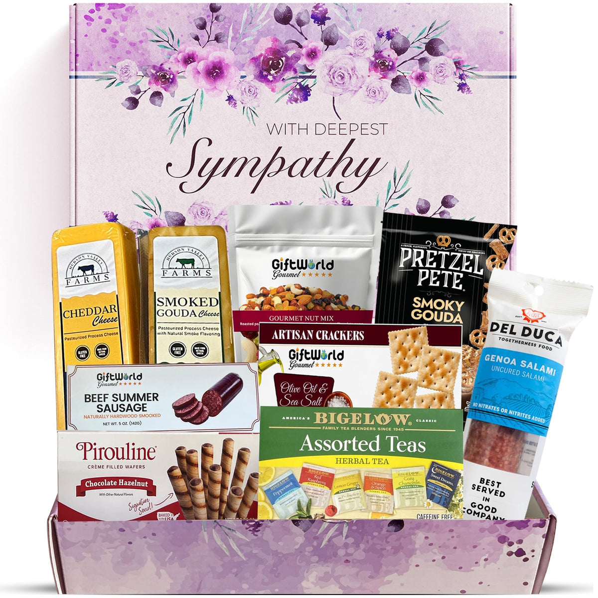 GiftWorld Sympathy Gift Baskets - Meat & Cheese Basket for Bereavement and Memorial Gifts