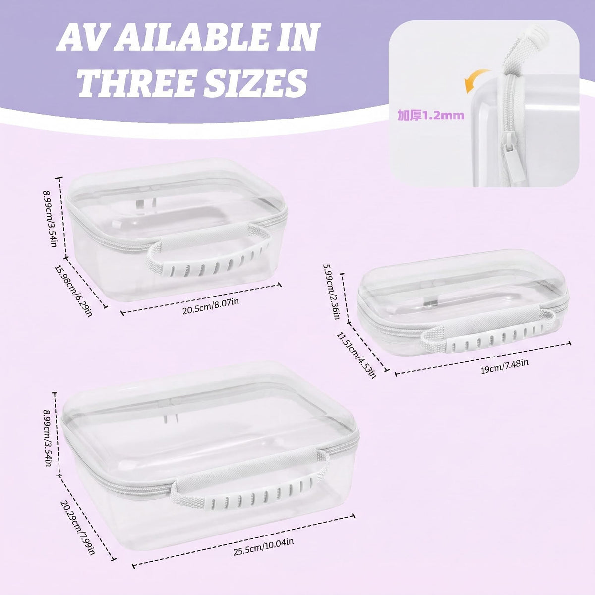 GigabitBest 3 Pack Deep Clear Hard Shell Zipper Cases with Handle (White)