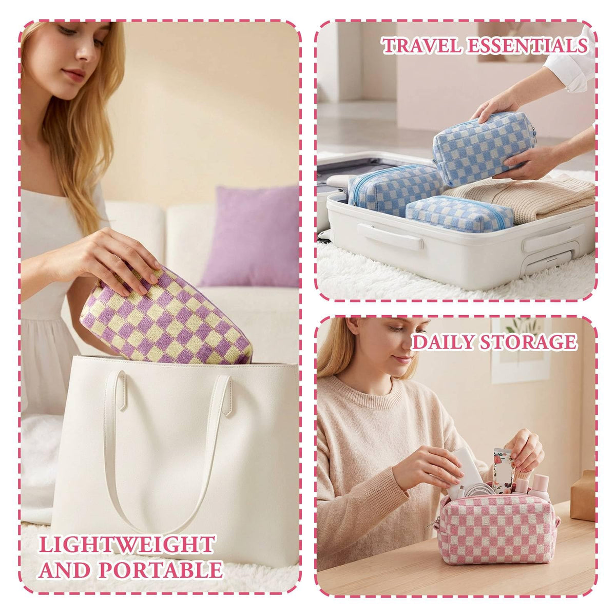 Gilprop 8 Pcs Checkered Makeup Bag Small Cosmetic Pouch Bulk,Colorful 2